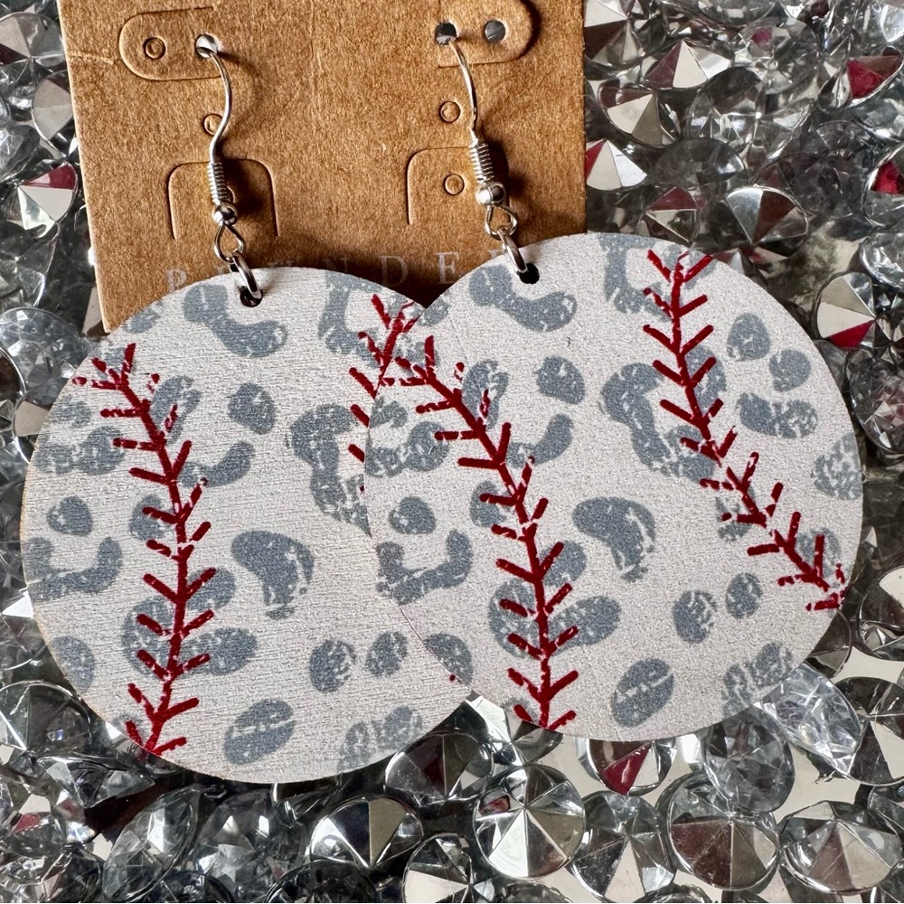 Plunder Gray and Red Baseball Earrings